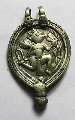 $39.99 • Buy Amulet/Pendant Of Lord Hanuman Holding Mace & Herbs Print On Silver Amulet 1758