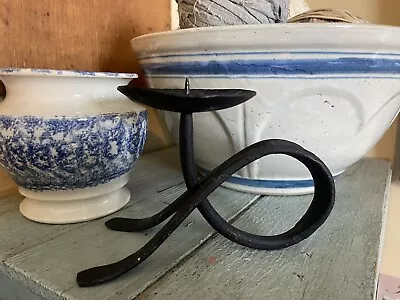 Small  Wrought Iron Primitive Candle Holder Shabby  Rustic 4.5” Tall • $9.99