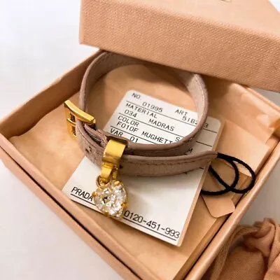 Miumiu's Bracelet Pink Gold Heart Charm Leather W/tag Box Drawstring Used • $115