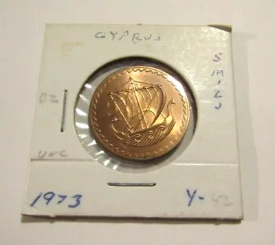 Cyprus 1973 5 Mils Unc Bronze Coin Sailboat • $8.99