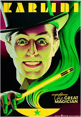 VINTAGE MAGIC POSTER - Karlini The Great Magician Hat Wand Art Print 27.5x39.5 • $39.95