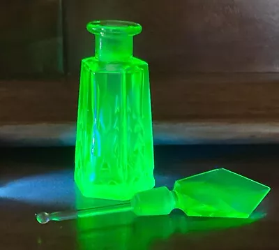 Vintage Perfume Bottle Dauber Uranium Glass Glows Green Cut Glass • $95