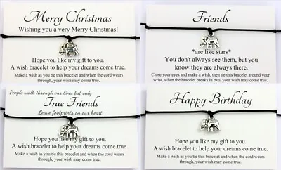 Handmade Elephant Charm Wish Bracelet Family Friendship Inspirational Gift Bags • £1.80