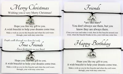 Handmade Elephant Charm Wish Bracelet Family Friendship Inspirational Gift Bags • £1.80