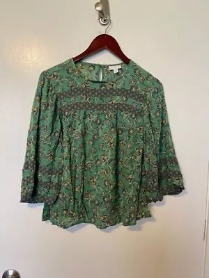New With Tag J Jill Green Floral Flowy Blouse Size XS Petite • $20