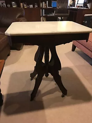 Antique Eastlake Marble Top Parlor Table From Upstate NY (Montezuma) Circa 1890 • $389