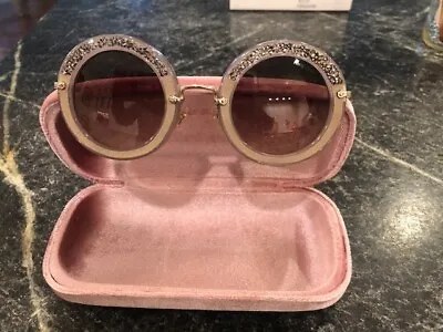 Miu Miu Sunglasses Round Glitter Brown An Gold EUC • $129.99