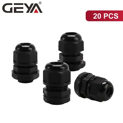 GEYA 20PCS Cable Glands IP68 Nylon Waterproof 3-10mm Dia. With Lock-Nut & Gasket • $10.56