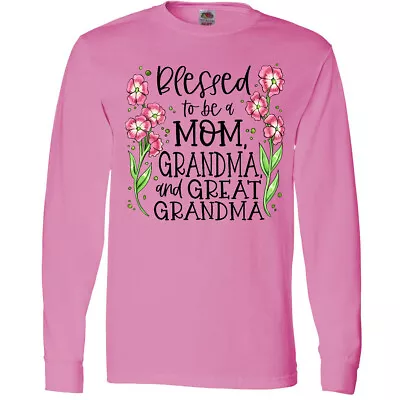 Inktastic Blessed To Be A Mom Grandma And Great Grandma Long Sleeve T-Shirt 3 • $25.99