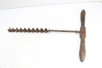 Antique Primitive Wood  Handle Auger Hand Drill Tool -FOUND IN 125 YEAR OLD BARN • $44.95