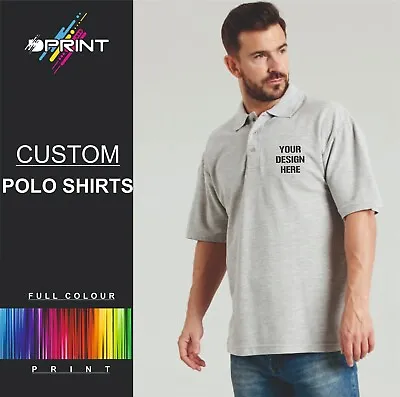 £12.99 • Buy Custom Printed Polo Shirt Cotton Personalised Work Wear Business Brand