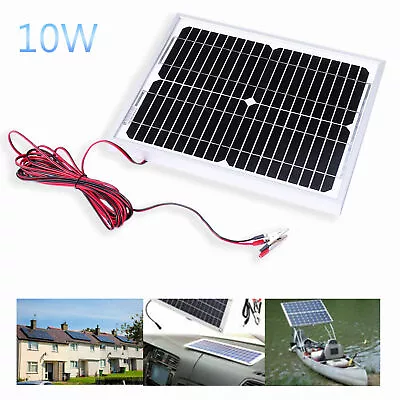 Portable 10W 12V Solar Panel Trickle Battery Charger Car Van Caravan Boat Kit • £10.79