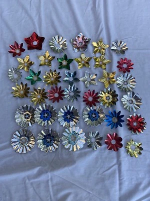 $30 • Buy Lot Of 38 Vintage Aluminum Foil Christmas Tree Light Reflectors