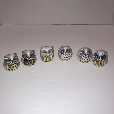 Vintage Lot Of 6 Mini Pottery Owls Figures Blue Grey Brown • $19.99