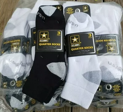 3 Pack U.S. Army Quarter Socks Men's Fits Size 6 - 12.5 Black Or White Brand New • $6.95