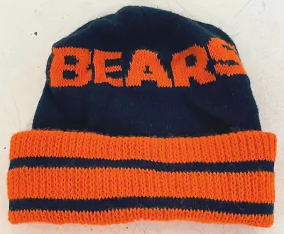 Vintage Chicago Bears Football Knitted Winter Hat Cap Orange And Blue • $18.95