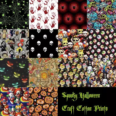 Craft Cotton Spooky Halloween Fabric Spiders Monsters Horror Clown Zombie Tarrot • £3.40