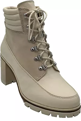 Vince Camuto Lace Up Heeled Leather Hiker Boots Donenta Creamy White • $64.99