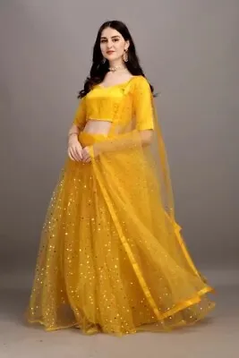 $33.75 • Buy Lehenga Choli Bollywood Sari Designer Indian Party Wear Yellow Lehenga Saree