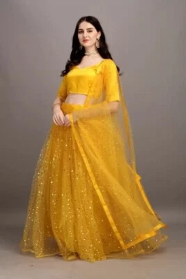 $33.75 • Buy Lehenga Choli Bollywood Sari Designer Indian Party Wear Yellow Lehenga Saree