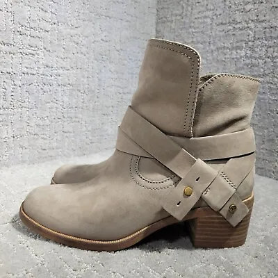 UGG Elora Women's Size 5.5 Taupe Sahara Leather Block Heel Ankle Boots 1019148 • $49.99