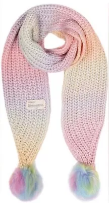 NWT KURT GEIGER LONDON SCARF | Be Kind Pom Pom Pastel Ombré Cotton Knit $79 🎁 • $39.95