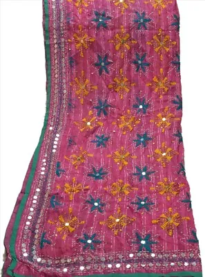 Sanskriti Vintage Blend Georgette Dupatta Long Scarf OOAK Handmade Phulkari Veil • $64.99