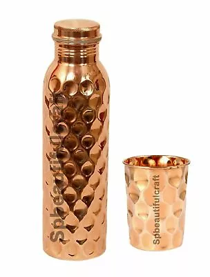 £19.98 • Buy Copper Diamond Water Bottle Handmade With 1 Tumbler Glass For Health Benefits