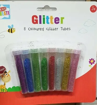 Pack Of 8 Glitter Shaker Tubes/Pots Assorted Colours For Children Craft Coloured • £2.99