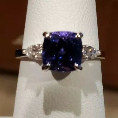 NWT 14K 2.17ctw - 2.01ct Cushion Blue Wing AAAA+ Tanzanite 0.16ctw Pear VS Dia • £1735.57