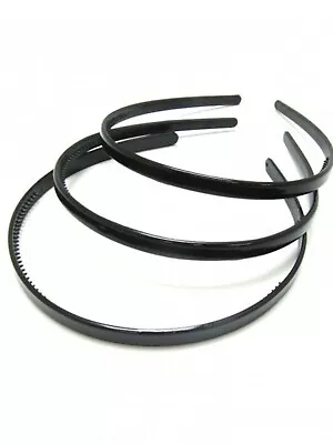 3x Black Plastic Hairbands With Gripping Teeth Narrow Thin Headbands Alice Bands • £2.75