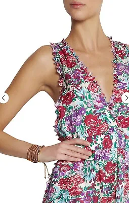 ZIMMERMANN Playsuit Verano Pink Rose Floral Print Cotton Voile SZ S-0 Jumpsuit • $349