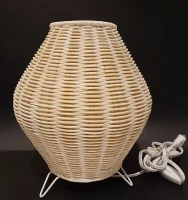 Rattan Table Lamp Boudoir Desk Bamboo Modern Cream Reddish Tan 12  High • $36.41