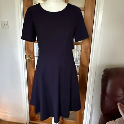 Boutique By Jaeger Navy  Textured Fit And Flare Dress Size 10 Lined • £14.99