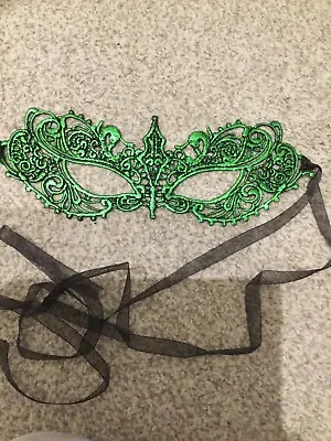 Green Lace Floral Venetian Mask Masquerade Ball  Poison Ivy Metallic Spike Uk • £3.50