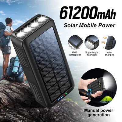 61200mAh Hand Crank Solar Power Bank Emergency Charger LED Backup For Cell Phone • $34.99