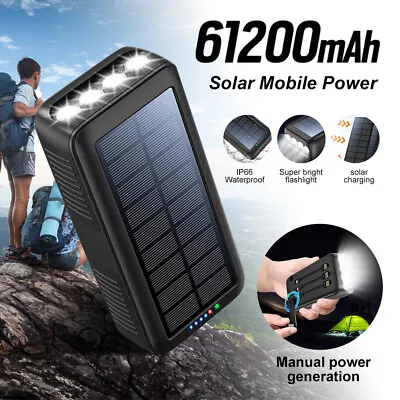 Emergency Battery Crank Hand 61200mAh Solar Power Bank Charger Cable Flash Light • $49.99