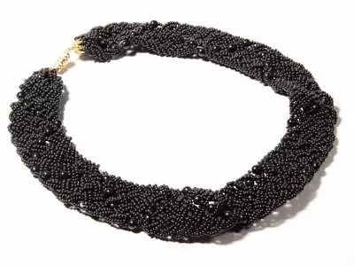 Vintage Czech Knitted Collar Choker Necklace Black Seed Glass Beads 15   • $30