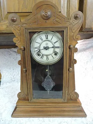 Vintage Waterbury Clock Co Gingerbread Shelf Clock - Has Key For Parts/Repair • $84.22