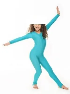 £17.99 • Buy Girls Shiny Nylon Long Sleeve Stirrup Foot Catsuit Bodysuit - Gymnastics, Dance