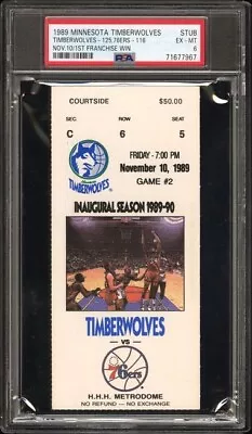 11/10/89 76ers Timberwolves First NBA #1 Win Season Debut Ticket Stub PSA 6 EX+ • $374.99