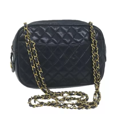 CHANEL Matelasse Chain Shoulder Bag Leather Navy CC Auth 65588 • $698