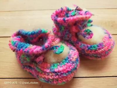 £6.95 • Buy Hand Crocheted Wool & Sheepskin Baby Booties 3-6m 6-12m 9-12m 12-15m Rrp £24