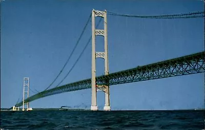Michigan Mackinac Straits Bridge Mackinaw City ~ 1950-60s Postcard  ~ S9441 • $1.99