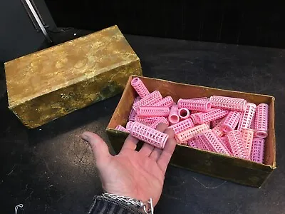 Vintage Lot Of  Pink Plastic Snap-On Hair Curler Rollers 40 Plus With Box • $22.49