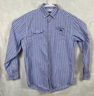 Vineyard Vines Harbor Shirt Men Medium L/S Vented Blue Pink Check Logo Fishing • $14.99