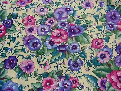 Cotton Quilt Backing Fabric Faye Burgos Marcus Brothers Pansy Flowers 108  • $18