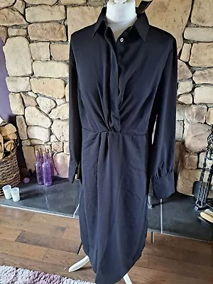 £19.90 • Buy Jd Williams Front Twist Half Button Black Midi Dress Size 12 BNWT