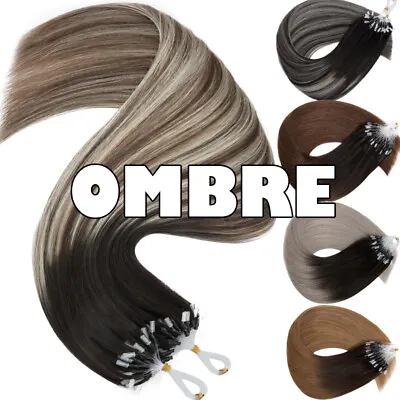 Silky Micro Ring Loop Tip Remy Human Hair Extensions Ombre Micro Link Beads 100g • $29.10