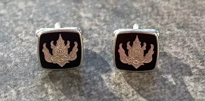 Vintage Silver Siam Like Niello Hindu God Nielloware Square Cufflinks • $5